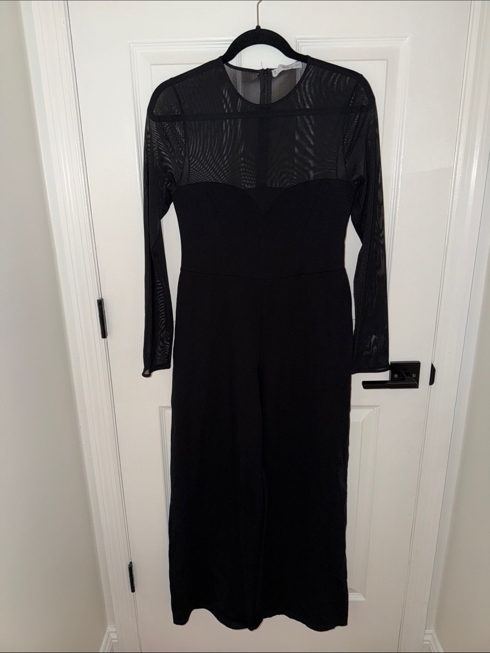 Mango Black Long Sleeve Mesh-Top Jumpsuit Dress